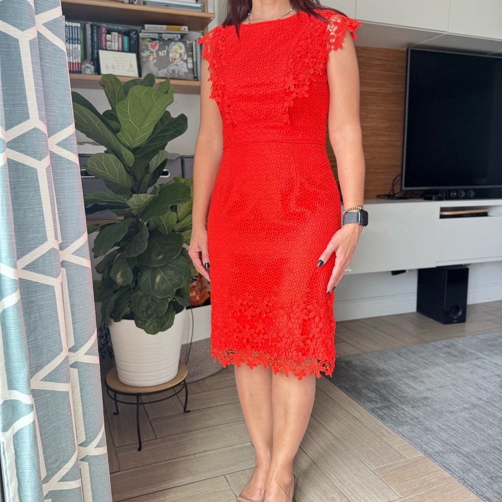 ANTONIO MELANI Lace Dress | Burns Coral | Elegant Cocktail Style